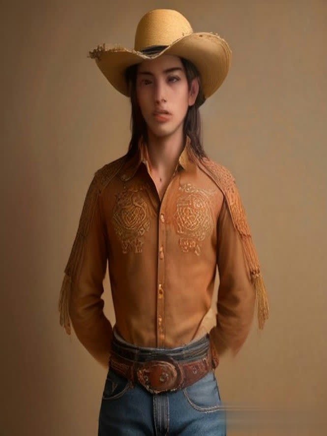 Cinturón JR-110 Cobre Vaquero de color Cobre tostado con hebilla, puesto en la cintura