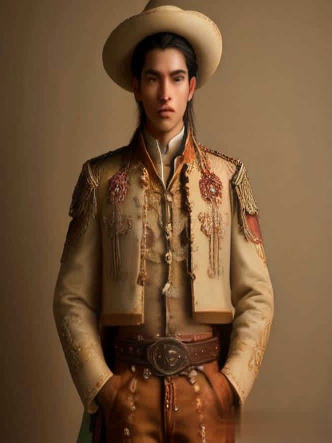 Cinturón JR-115 Ámbar Charro de color Ámbar con hebilla, puesto en la cintura