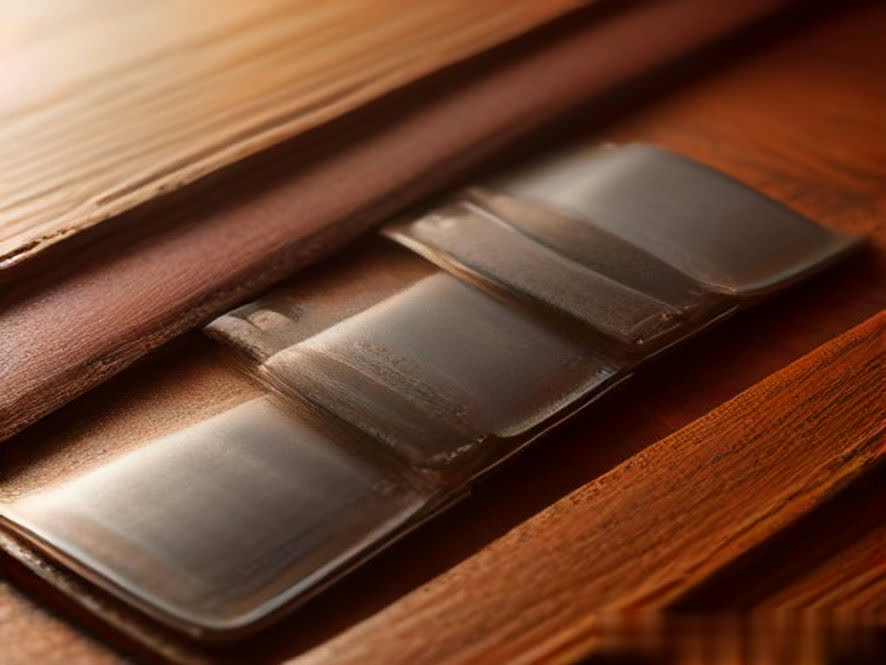 Hebillas de latón y plata alineadas sobre una mesa de cuero curtido